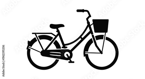 Silhouette of a classic bicycle with basket and fender