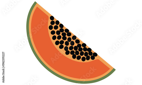 A vibrant vector illustration of a papaya slice with black seeds