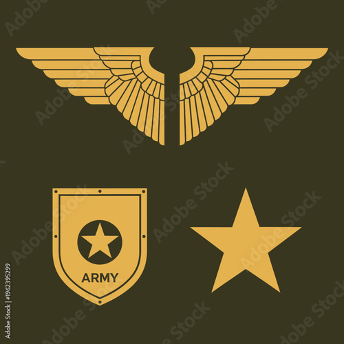 Military Wings, Shield, and Star Emblem - Army Aviation and Rank Symbol