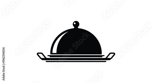 Silhouette of a covered serving dish with a handle on a platter