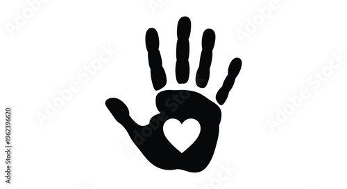 Hand silhouette with heart shape in palm symbolizing love and care