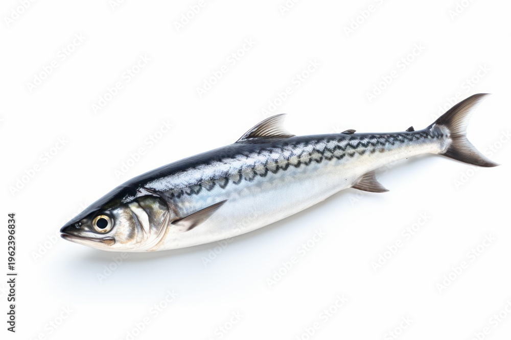 Naklejka premium Fresh raw mackerel fish isolated on a white background, representing healthy seafood