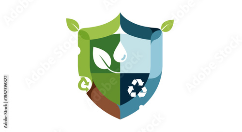 Environmental Protection Shield: Sustainable Earth, Water Conservation, Nature & Recycling Logo Icon