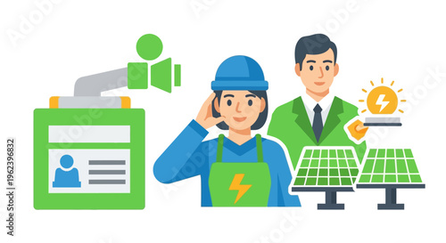 Solar Energy Professionals and Renewable Power Technology Illustration