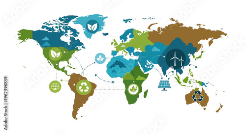 Global Sustainable Development Map: Renewable Energy, Recycling, and Eco-Friendly Network Solutions