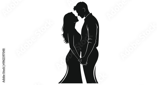 Romantic silhouette of a couple embracing a man and woman in love black figure on white background