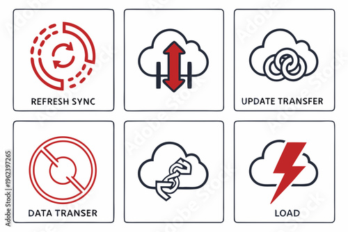 Cloud data transfer and sync icons