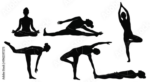 Yoga poses in silhouette form for meditation and exercise routine guidance