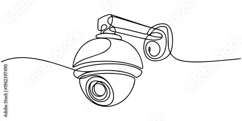 video camera drawing by one continuous line, isolated, vector, Continuous one line drawing of CCTV camera vector illustration, video camera drawing by one continuous line, isolated, vector