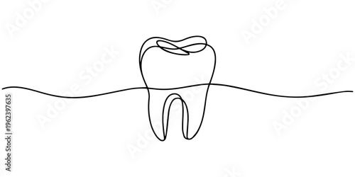 Cracked Broken Tooth Continuous One Line Drawing Dental Cavity Decay Oral Problem Concept Vector