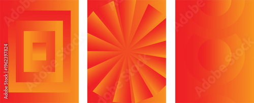 Abstract orange gradient background set with geometric radial and circular patterns