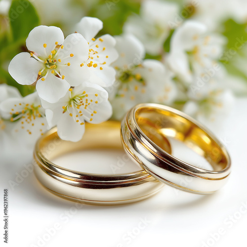 Wedding rings with white flowers