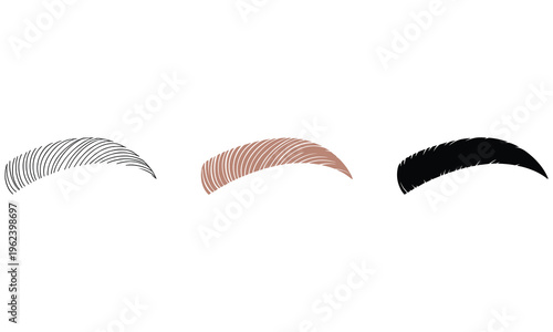 Vector graphic illustration of three eyebrow designs in black, brown, and gray colors for makeup and beauty
