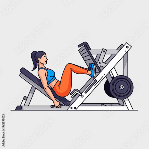 Woman exercising on a leg press machine in a gym, fitness and workout concept
