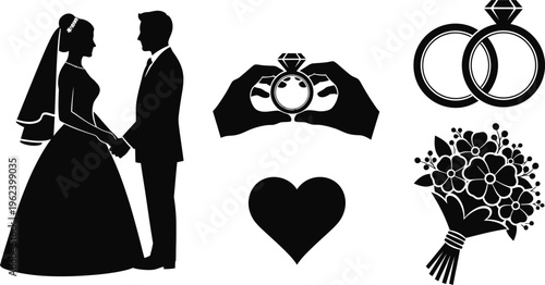Wedding symbols and icons set