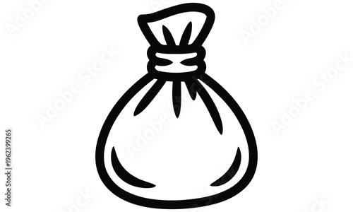 Simple black and white vector illustration of a tied money bag