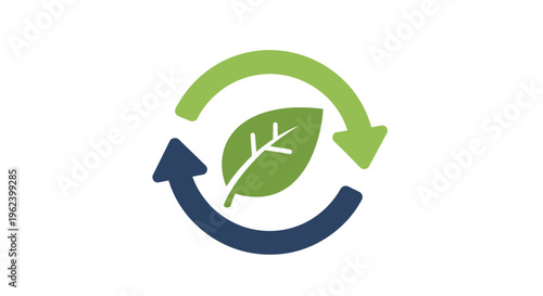 Eco-Friendly Green Leaf Recycling Cycle Icon. Sustainable Nature Conservation Symbol for Environmental Protection, Renewable Energy & Circular Economy Concept.