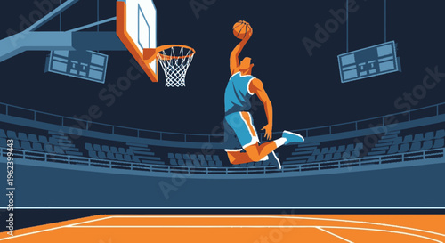 Basketball Player Dunking in Blue Uniform.