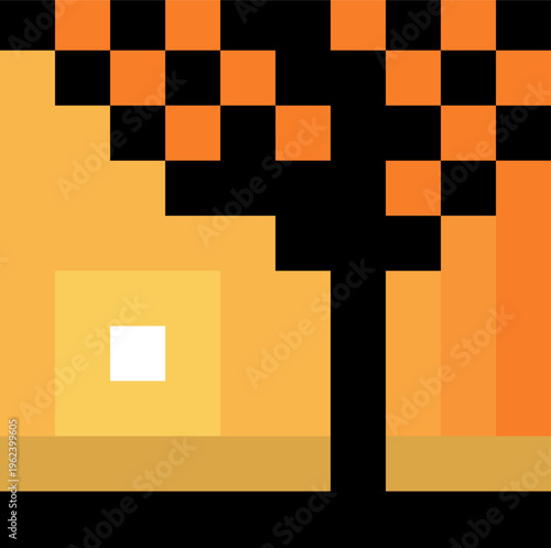 Tree Sunset Landscape NFT Asset Pixel Art for Digital Collection and Game Interface. ready for indie game backgrounds, app UI elements, or as a distinct virtual collectible for blockchain based NFT 