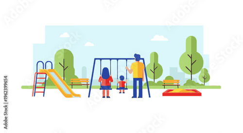 Family Enjoying Playground Activities Together.