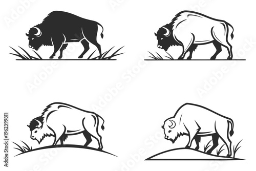 Four bison silhouettes in different poses and styles