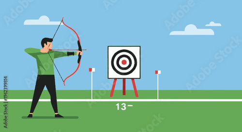 Man Archery Practice Target Focus Concentration.