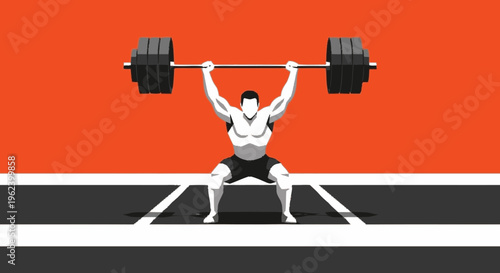 Man Lifting Heavy Barbell Overhead Strong.