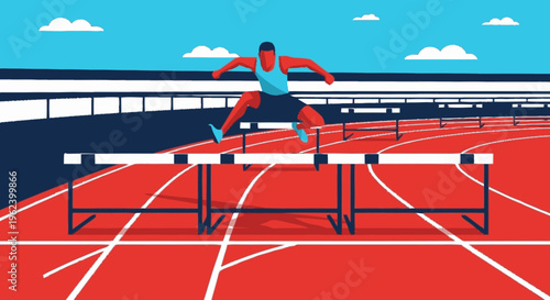 Man Jumping Over Hurdles on Track.