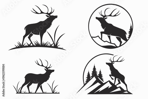 Elk silhouette illustrations in various natural settings