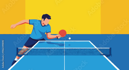 Man Playing Table Tennis with Paddle.
