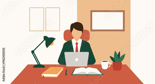 Man Working on Laptop at Desk.