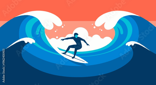 Surfer Riding Wave Vector Illustration.