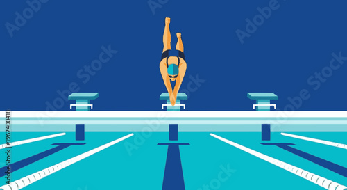 Swimmer Diving into Swimming Pool Illustration.