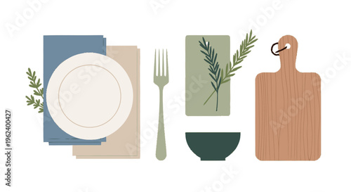 Tableware Setting with Plate and Utensils.