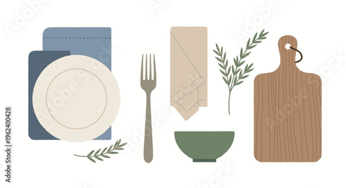 Tableware and Cutlery with Olive Branches.