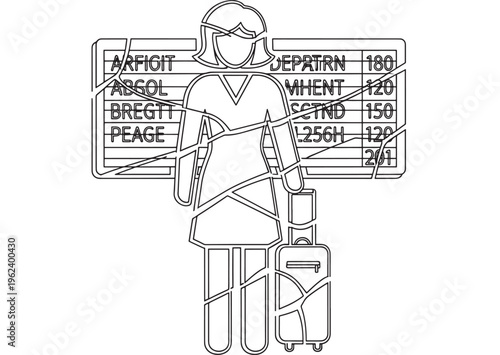 Traveler cartoon with luggage and flight itinerary details in hand featuring travel, tourism, vacation with journey and adventure elements for