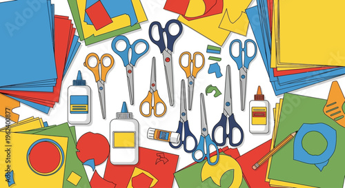 A vibrant collection of office supplies and crafting tools on a table.