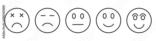 Feedback emoji icons vector. good and bad emoticon signs - Happy and Sad reaction. Emotion from happy to sad face expression illustration. 