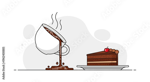 A toaster heats a slice of chocolate cake on a plate indoors.