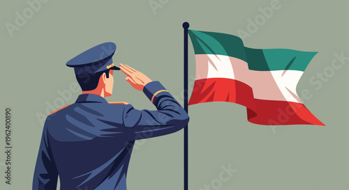 Soldier salutes national flag on sunny day with pride and patriotism