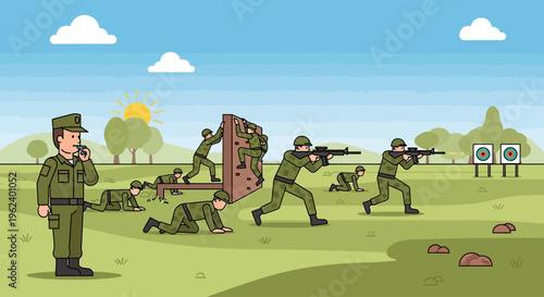 Soldiers engage targets in a field training exercise with an instructor