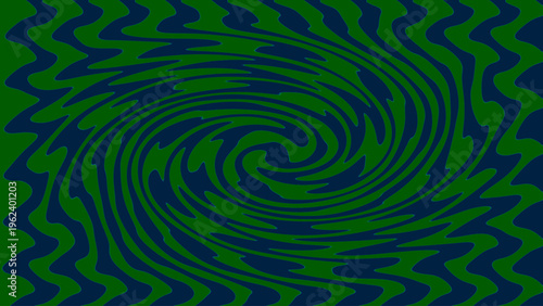 Abstract optical illusion background with green blue swirling vortex lines, hypnotic spiral motion, and vibrant geometric decorative layout