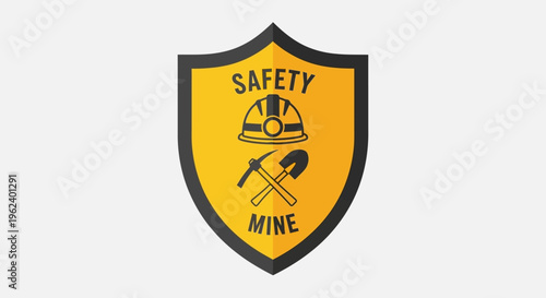 A safety sign with a helmet and pickaxe is displayed in a mine.