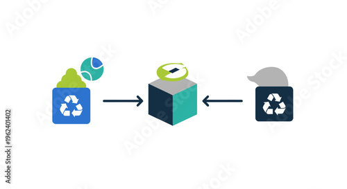Circular Economy Recycling Process Icon: Waste to New Product Transformation Loop