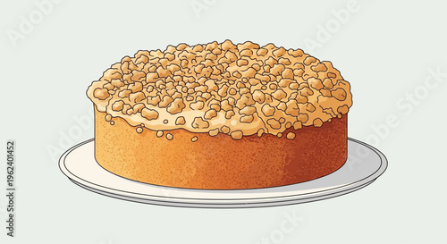 Delicious cake topped with nuts on a plate in a close-up view