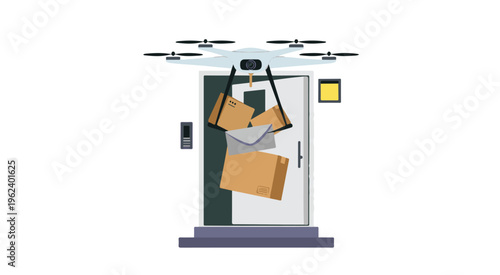 Delivery Drone at Doorway with Packages rx6d5cns8yspog