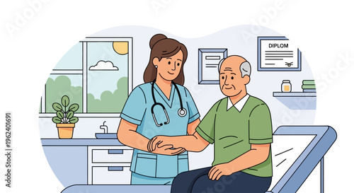 Nurse comforts elderly patient in hospital bed with care and support