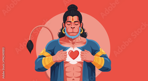 Illustration of a man holding a heart with emotions on his face indoors