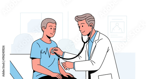 Doctor examining patient with stethoscope in clinic