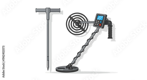 A metal detector and its accessories are laid out on a surface for use.